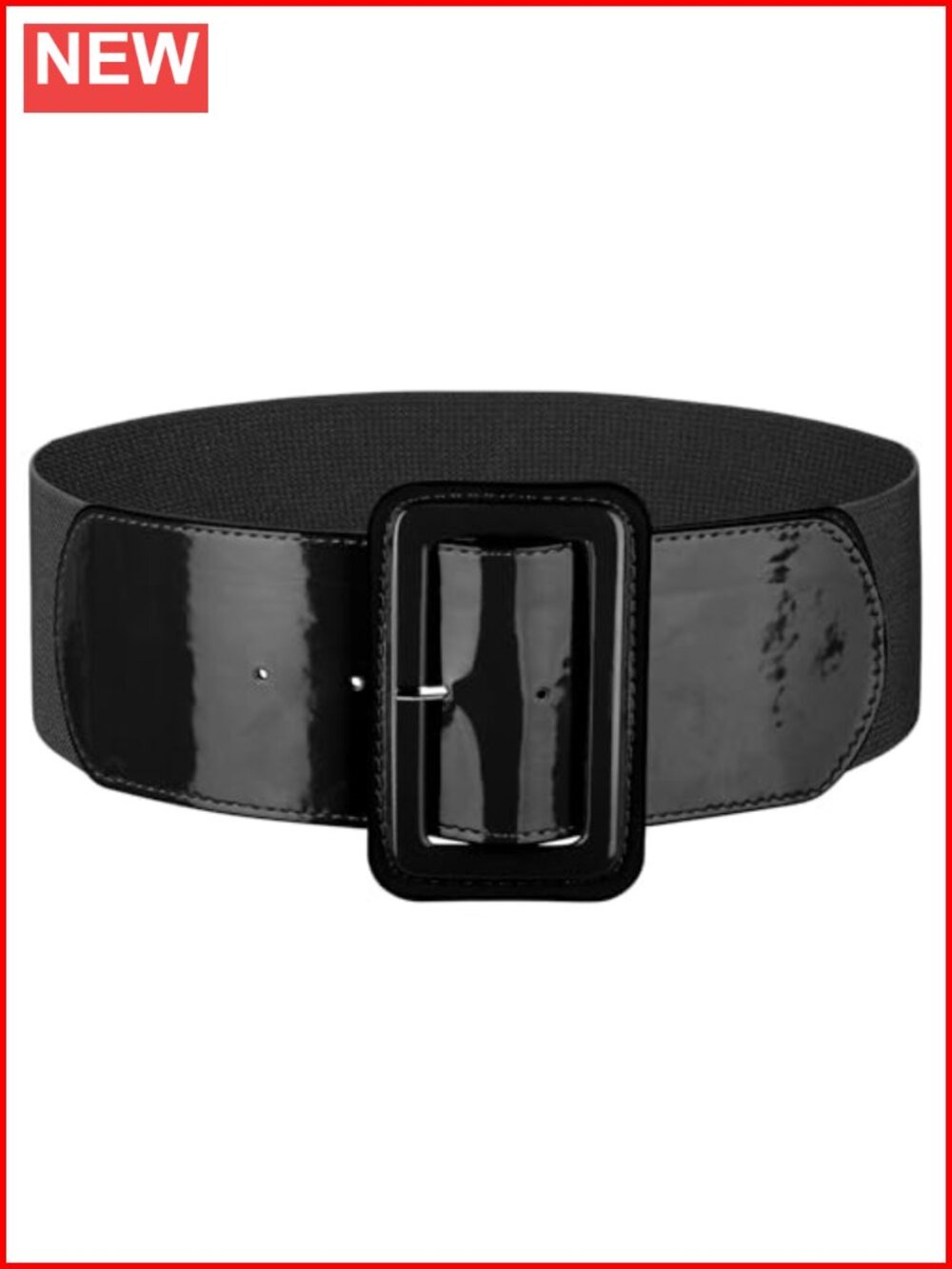 Women Wide Stretchy Patent Leather Elastic Waist Belt Square Buckle